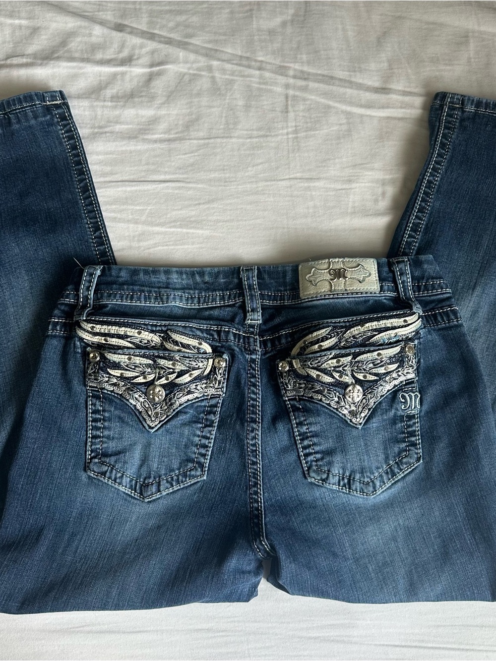 Miss Me Dark Blue Denim Jeans with Silver Embellished Back Pockets